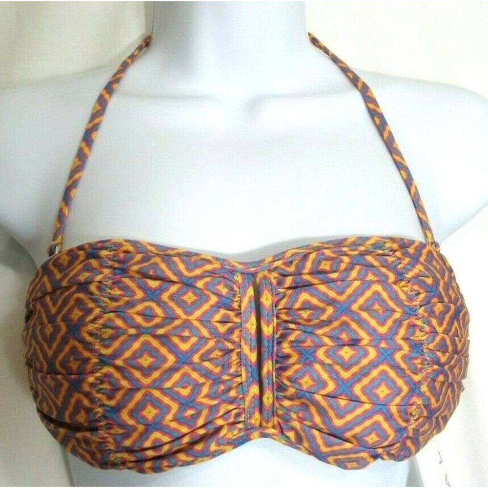 Koral Multicolored Geometric Keyhole Front Padded Swim Suit Top Size Medium NWT